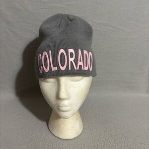 Robin Ruth Gray Unisex Beanie with Pink letters COLORADO